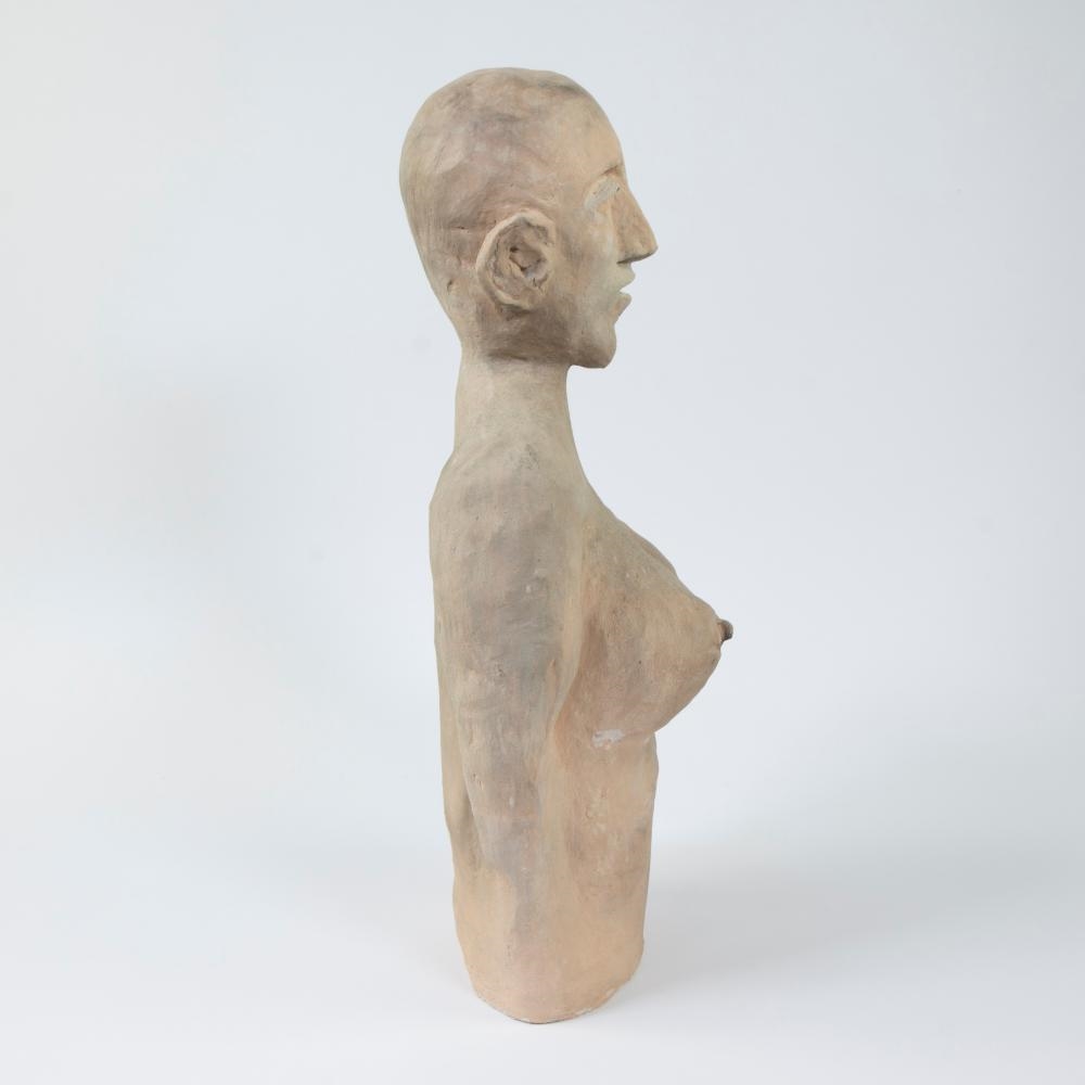 Artwork by Annette Defoort, Annette Defoort, terracotta buste van een vrouw, monogram AD, Made of terracotta