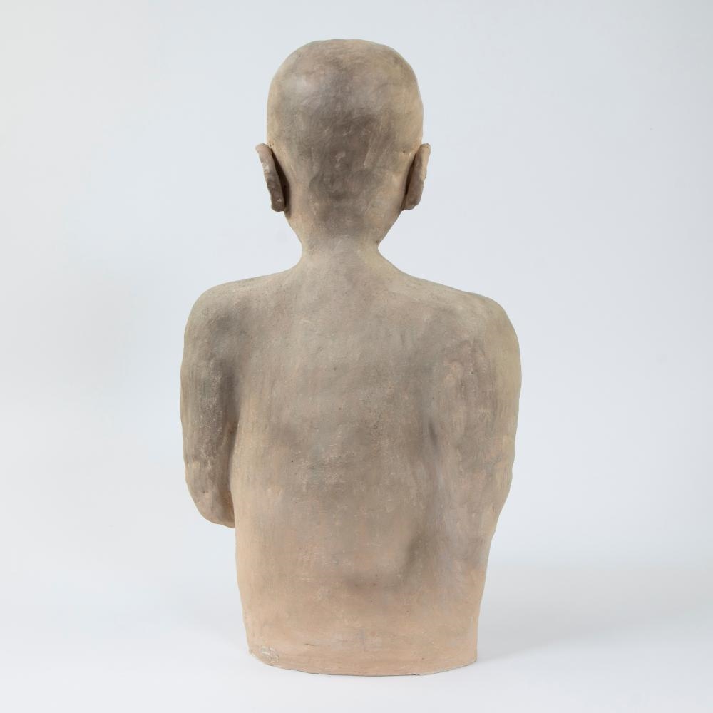 Artwork by Annette Defoort, Annette Defoort, terracotta buste van een vrouw, monogram AD, Made of terracotta