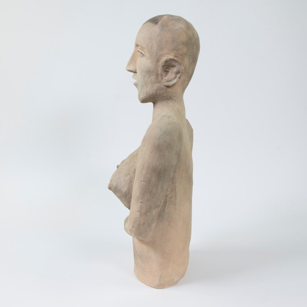 Artwork by Annette Defoort, Annette Defoort, terracotta buste van een vrouw, monogram AD, Made of terracotta
