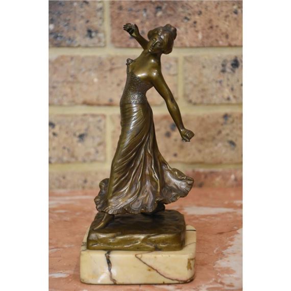 Gaudez. A finely detailed bronze figure depicting the Spanish dancer supported on a marble base. H 25cm by Adrien Etienne Gaudez