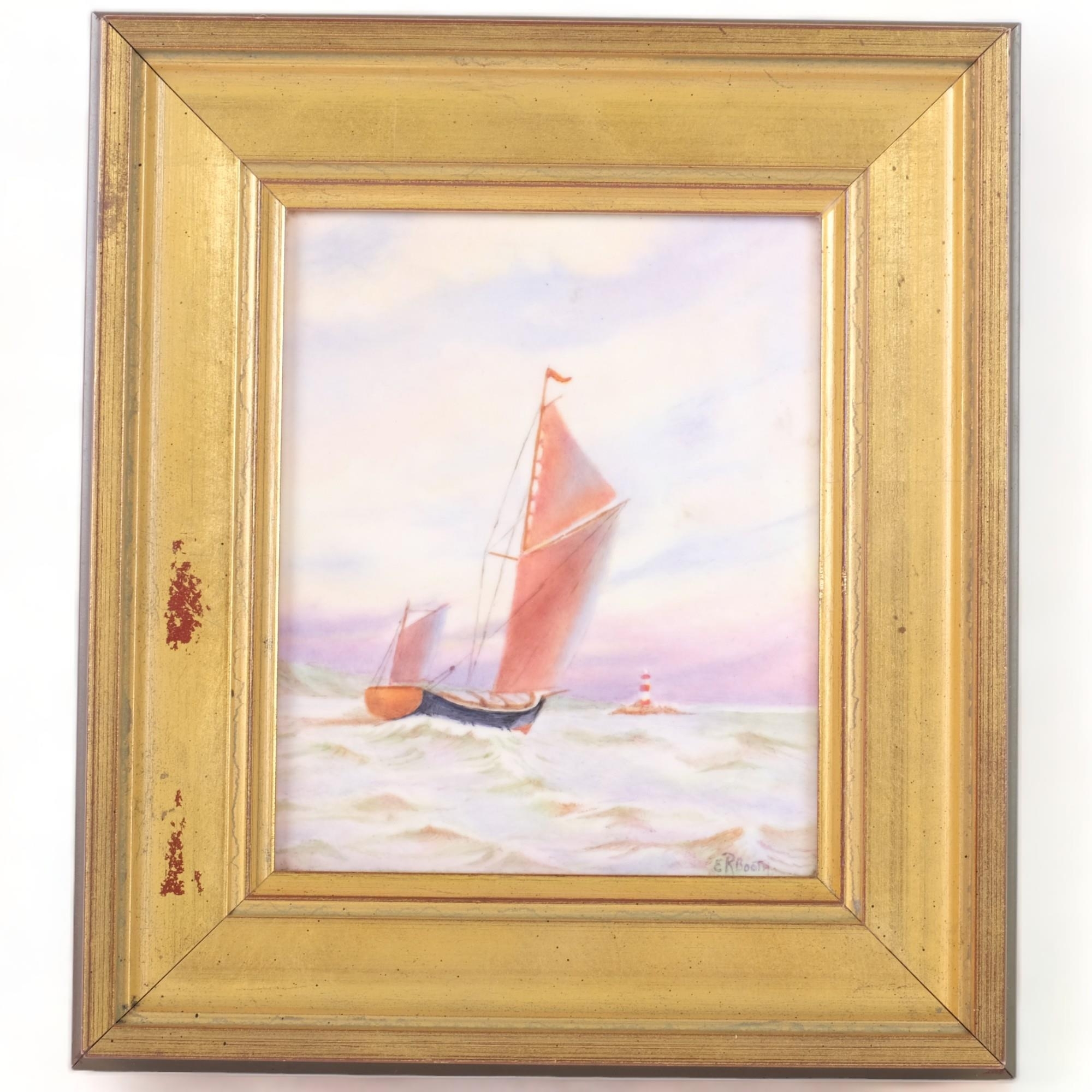E.R. Booth | a hand painted porcelain panel (sailing home). Image size ...