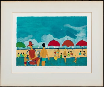 Artwork by Jacques Potin, Les Parasols Rouges , n.d, Made of Lithograph in colors on wove paper
