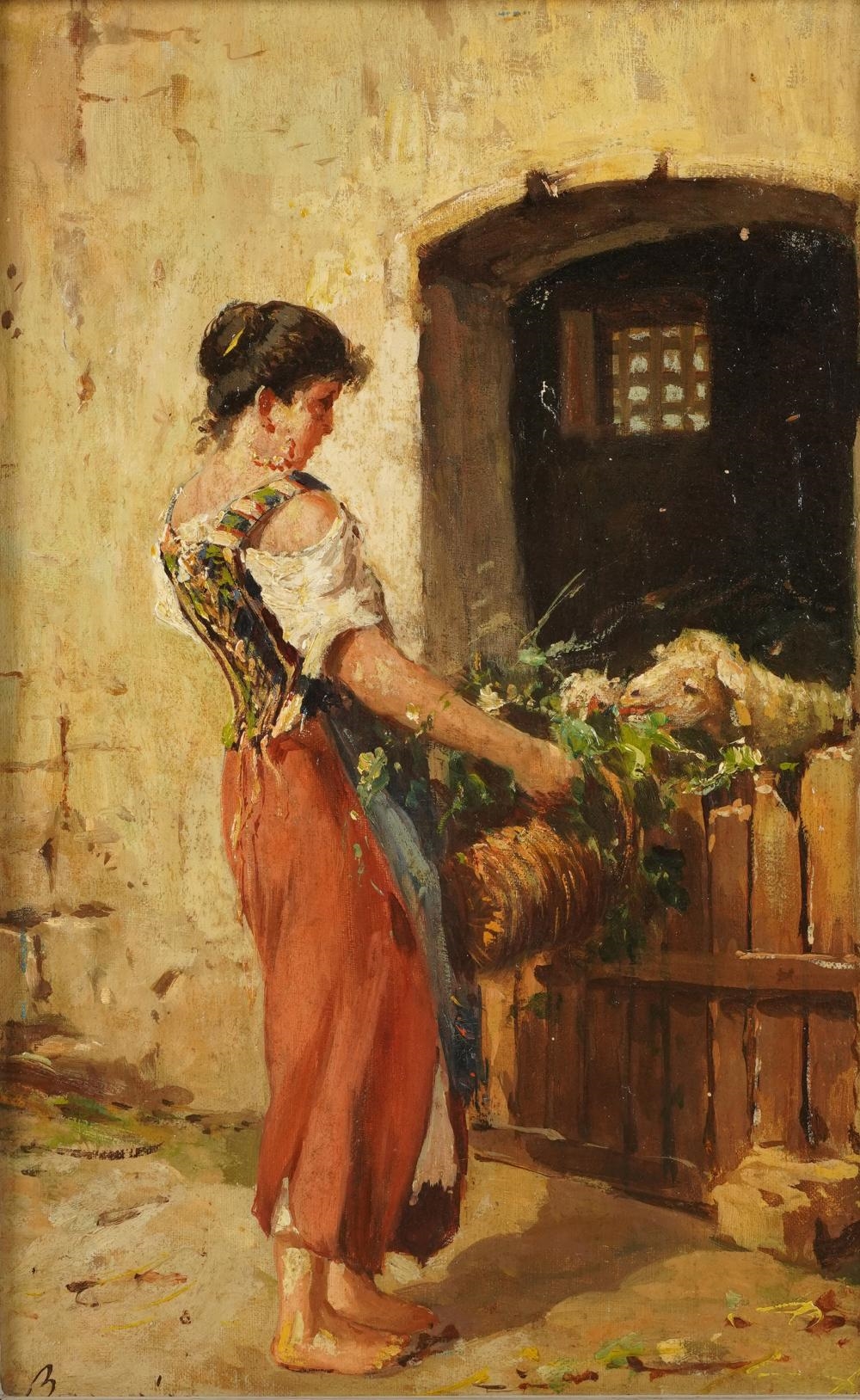 Artwork by Donatus Buongiorno, : At the Stable Door, Made of oil on board