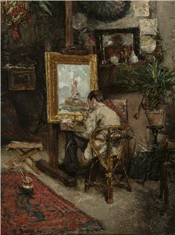 The artist in his studio - Léon Brunin