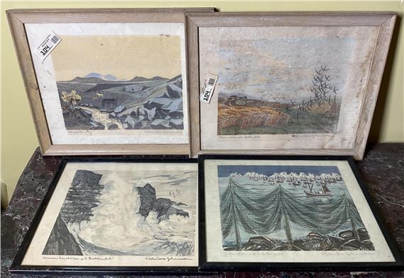 Framed Woodcut Art Prints (4) - Fritjof Tideman Johannessen