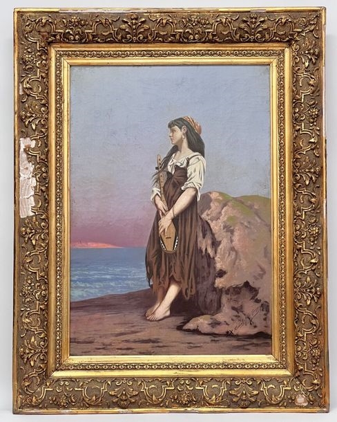 Artwork by Jules Georges Pascal, Jules Georges PASCAL (XIXe) La joueuse de... - Lot 114 - Marambat - de Malafosse, Made of oil on canvas