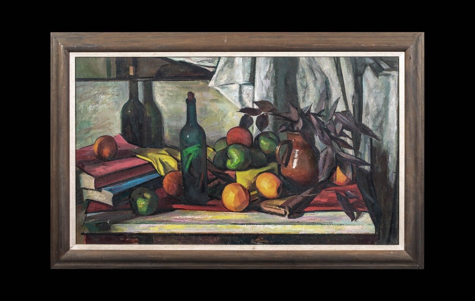 Artwork by Paul Cézanne, STILL LIFE OF BOOKS, BOTTLES AND FRUITS OIL PAINTING, Made of painted in oil on artists' board