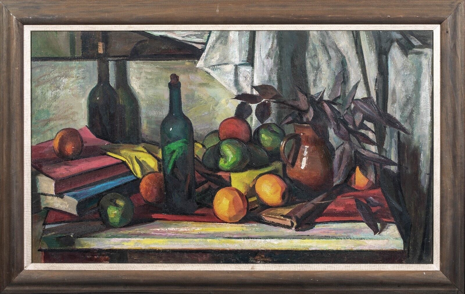 Artwork by Paul Cézanne, STILL LIFE OF BOOKS, BOTTLES AND FRUITS OIL PAINTING, Made of painted in oil on artists' board