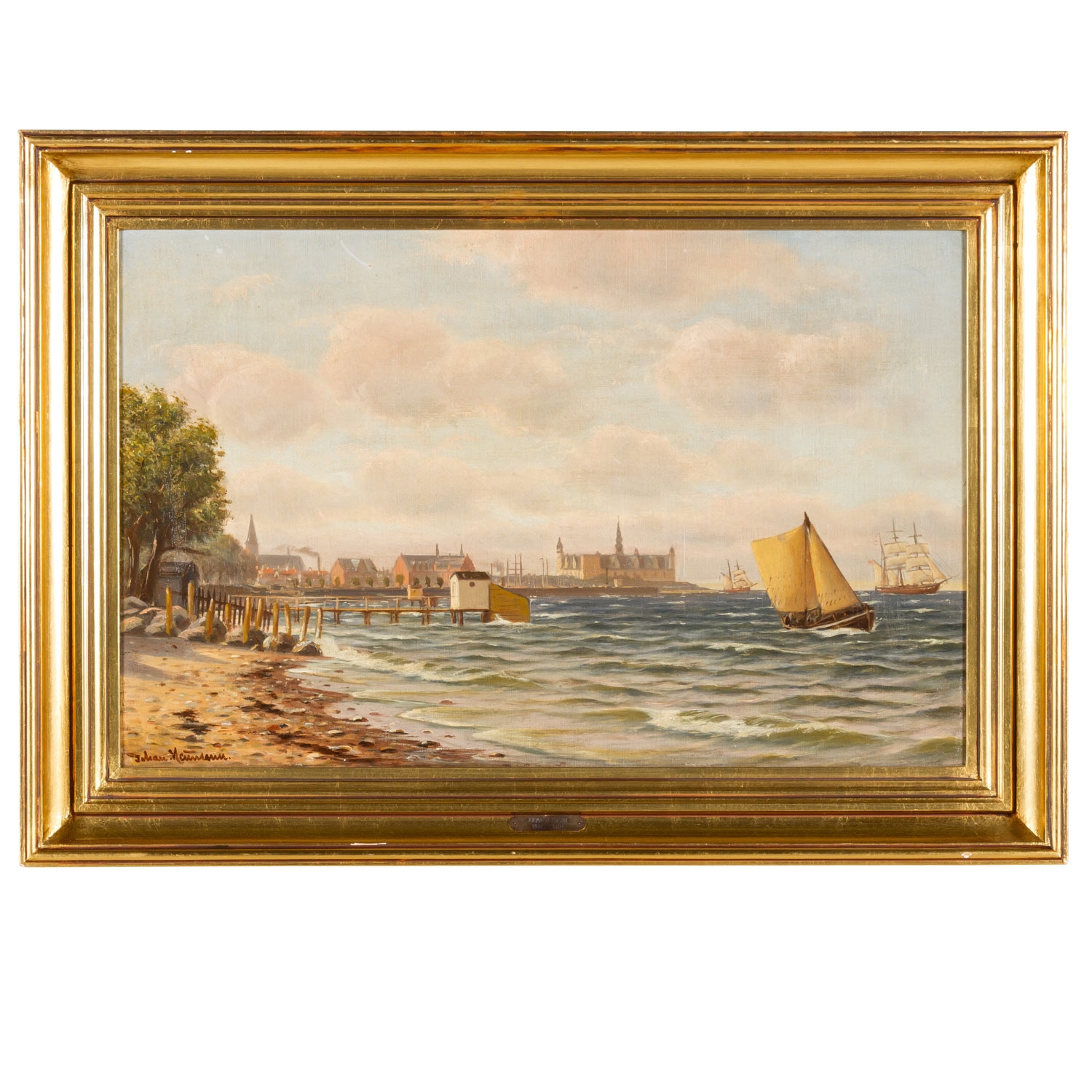 Carl Neumann | View over the sea to the harbor town | MutualArt