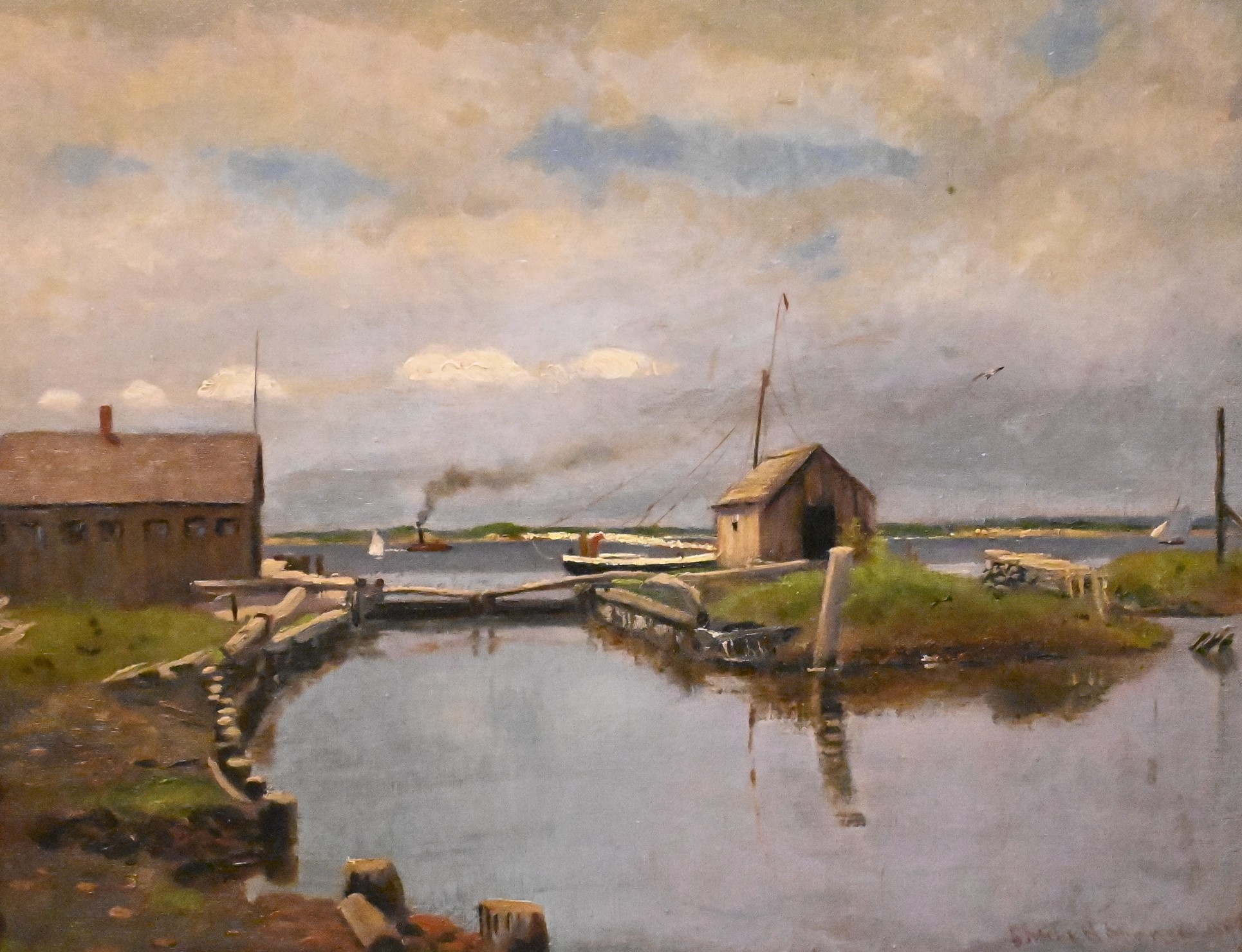 Artwork by Chester Springs, “River Scene Landscape”, Made of Oil on canvas