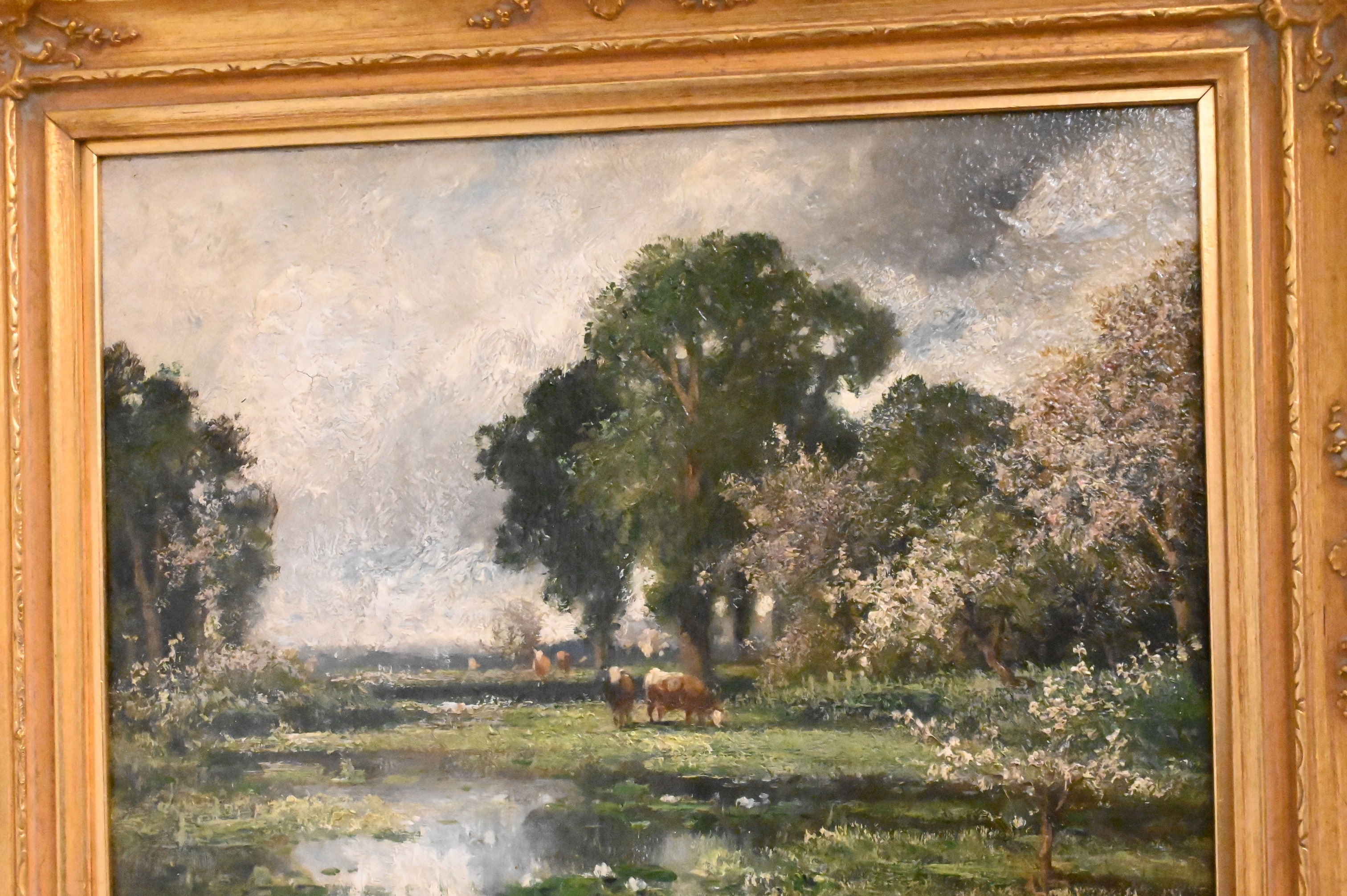 Adolf Kaufmann | Spring landscape with cows and a pond | MutualArt