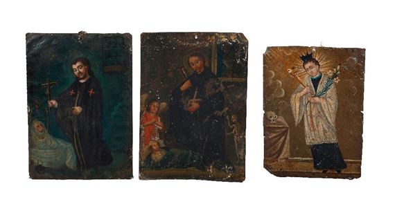 Mexican School, 19th Century | Three Mexican Retablos of Saints | MutualArt