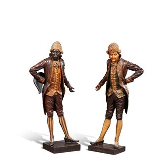 Paire de figures sculptées en buis et en noyer peint - Francesco Toso