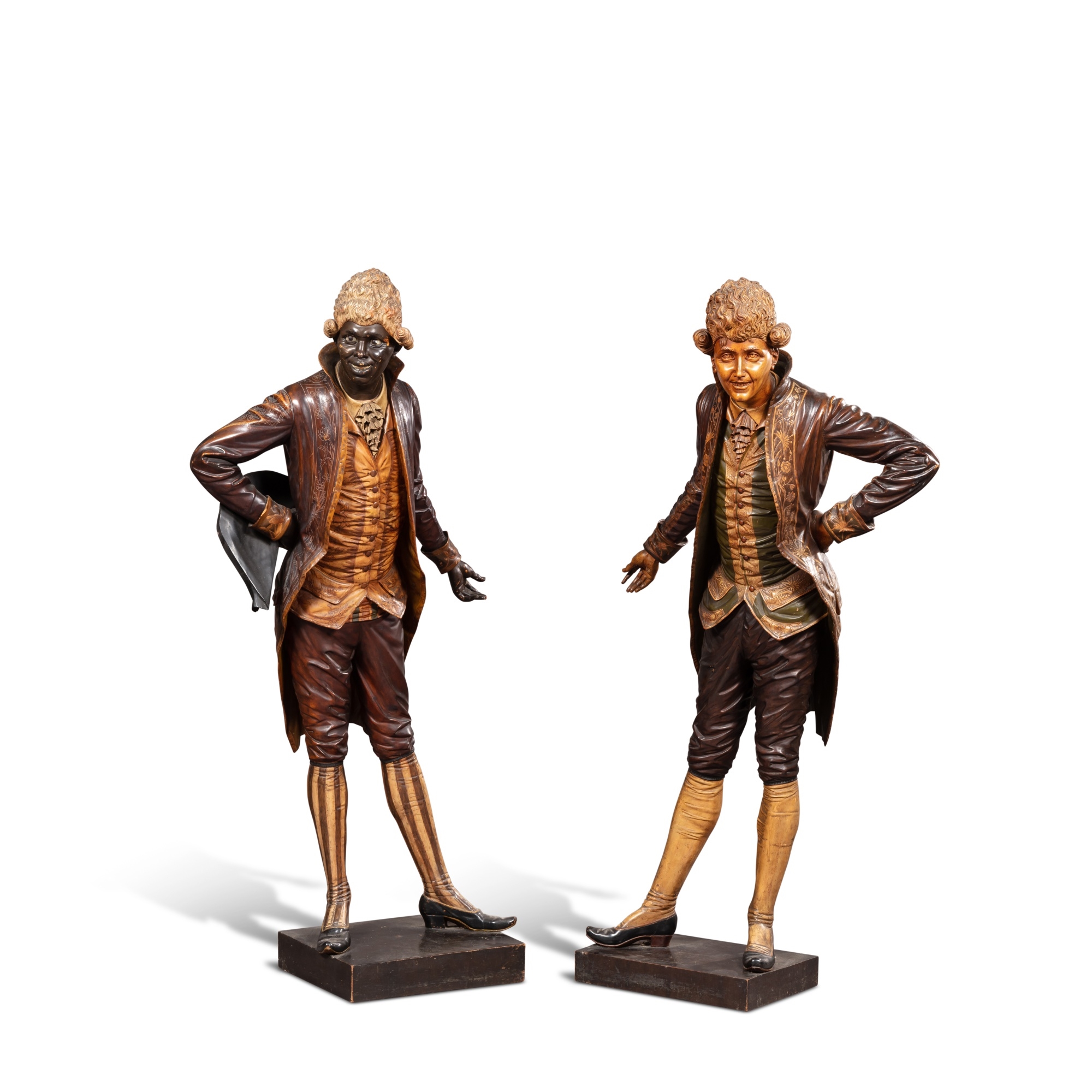 Artwork by Francesco Toso, Paire de figures sculptées en buis et en noyer peint, Made of painted walnut carved