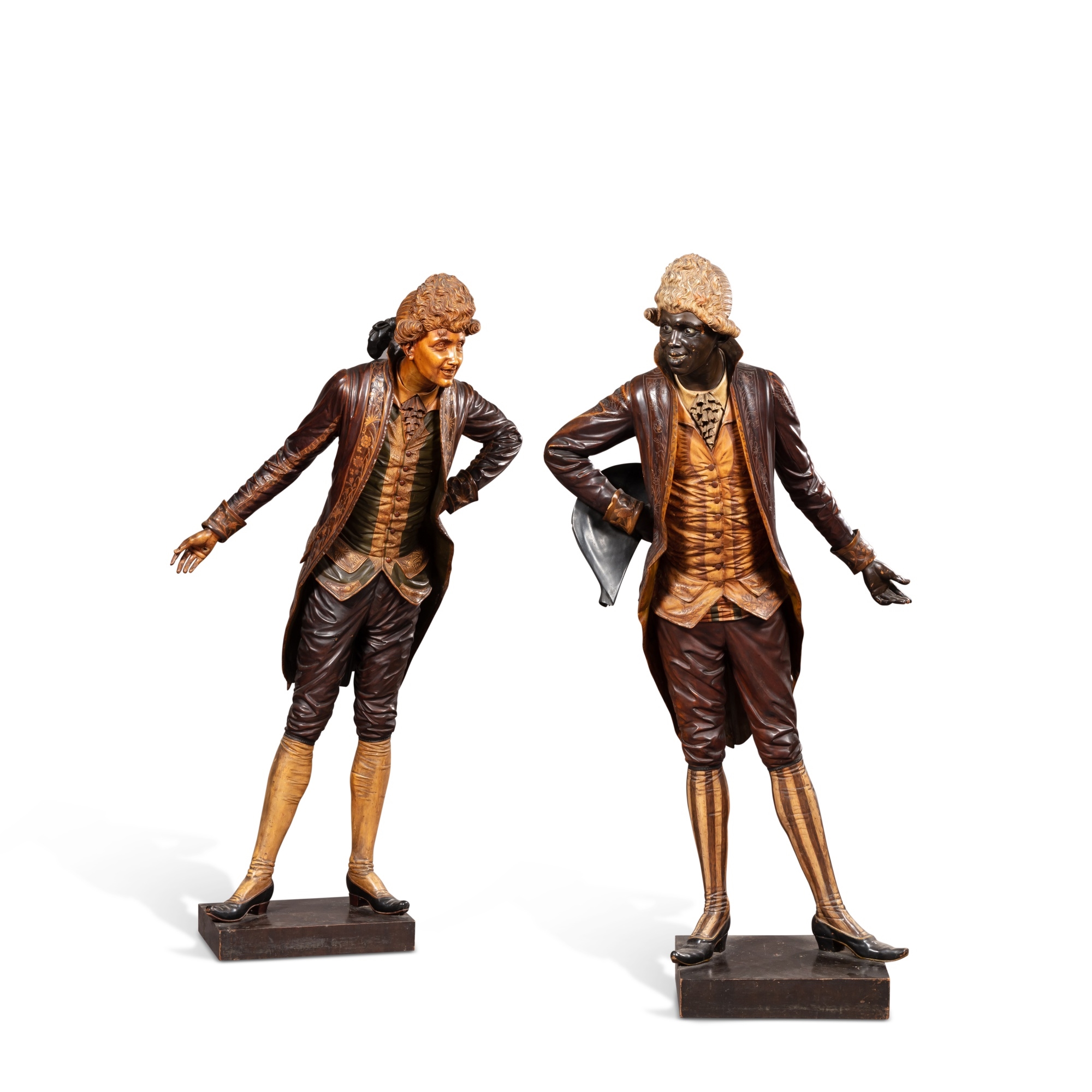 Artwork by Francesco Toso, Paire de figures sculptées en buis et en noyer peint, Made of painted walnut carved