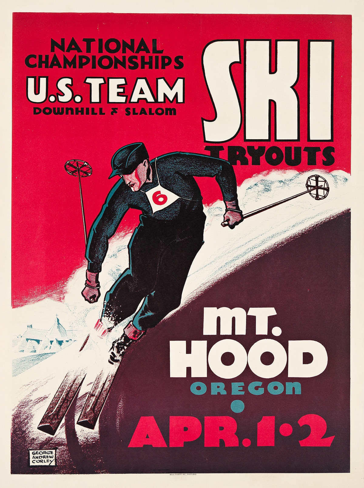 Artwork by George Andrew Corley, U.S. TEAM SKI TRYOUTS / MT. HOOD OREGON. 1939, Made of poster