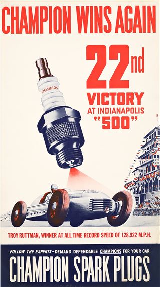 CHAMPION WINS AGAIN / 22ND VICTORY AT INDIANAPOLIS "500" / CHAMPION SPARK PLUGS. Circa 1952 - George Giusti