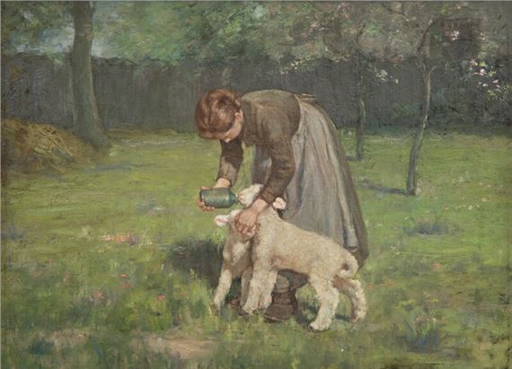 Girl Feeding the Lambs - Clark Crum