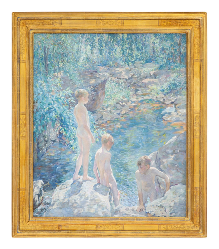 Artwork by Roy Cleveland Nuse, Three Boys at the Sheephole, Made of oil on canvas
