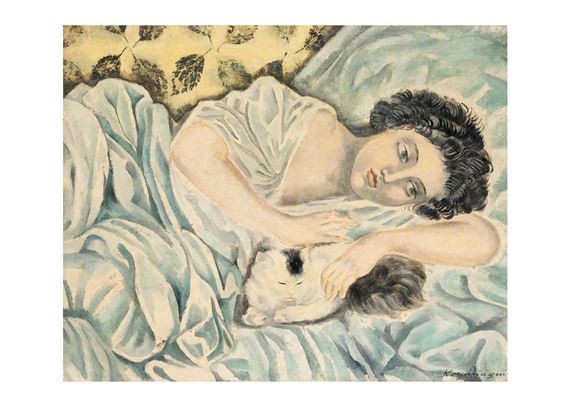 A LADY WITH A CAT by Tadashi Koyanagi