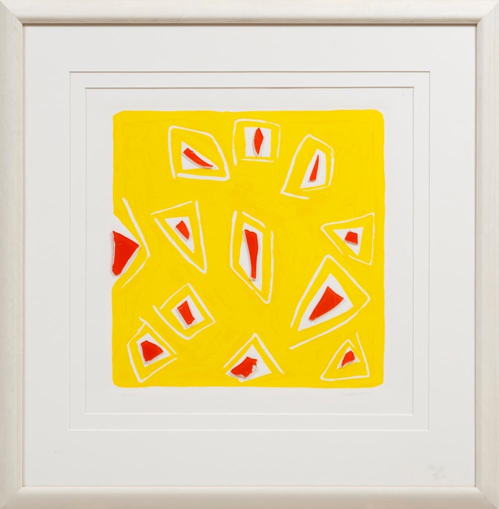 Artwork by Wayne Amedee, Bright Shards of the Future, Made of glass and silkscreen on paper, pencil