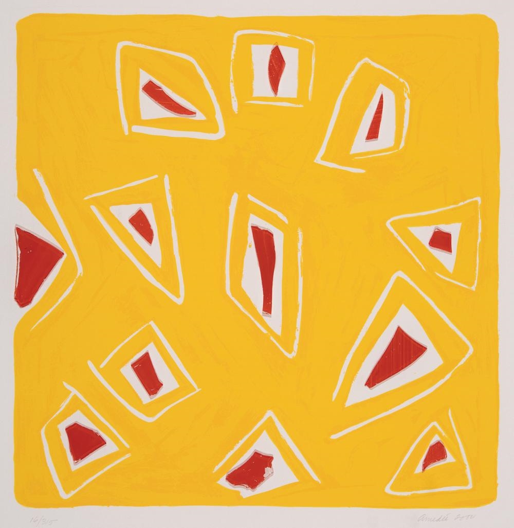 Artwork by Wayne Amedee, Bright Shards of the Future, Made of glass and silkscreen on paper, pencil