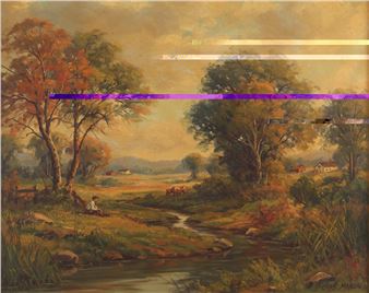 Pastoral Landscape with Figure and Cow - Chas Mason