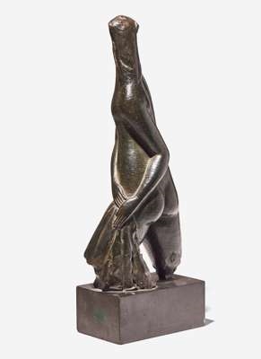 Artwork by Alexander Archipenko, 1964) - Walking, Schreitende, Made of Bronze with dark brown patina on bronze
