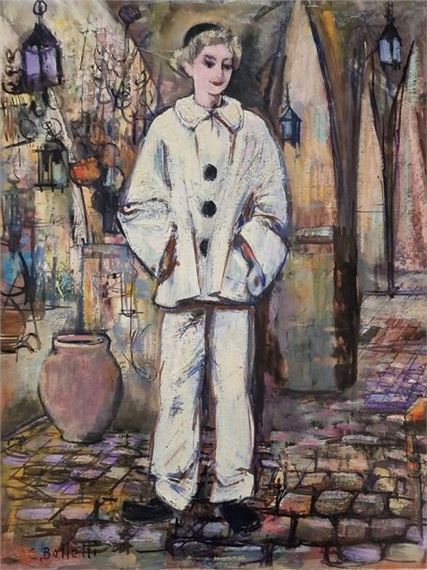 César BOLLETTI (c.1915-1995) Pierrot in Biot OIL... - Lot 252 - Pichon & Noudel-Deniau (Azur Enchères by César Bolletti