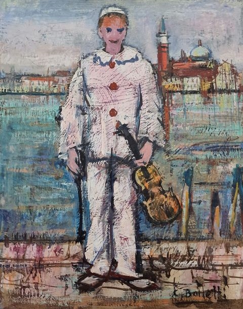 Artwork by César Bolletti, César BOLLETTI (c.1915-1995) Pierrot OIL... - Lot 251 - Pichon & Noudel-Deniau (Azur Enchères, Made of oil on canvas