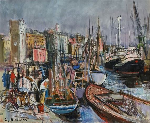 César BOLLETTI (c.1915-1995) View of a port... - Lot 258 - Pichon & Noudel-Deniau (Azur Enchères
