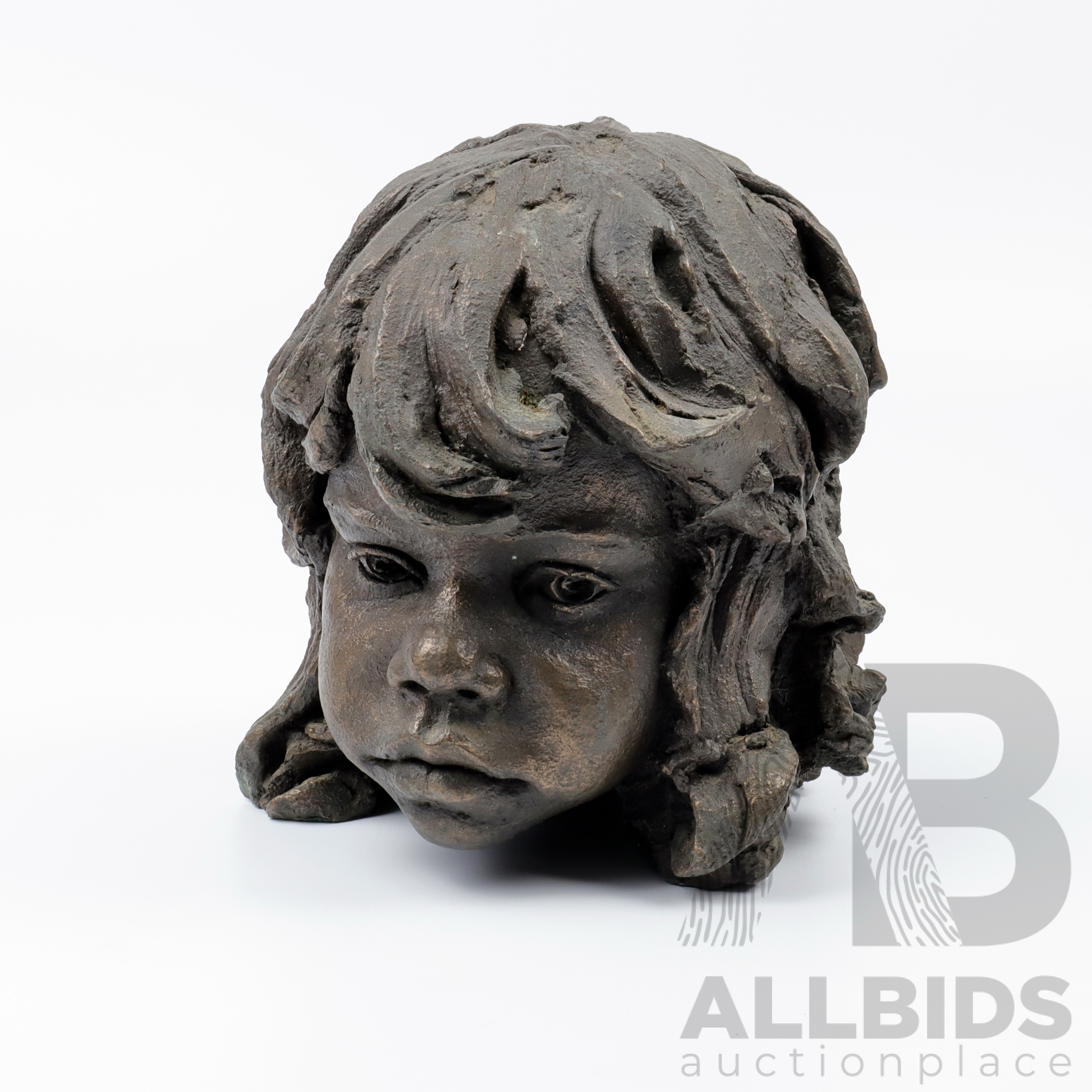 Artwork by Peter Sedcole, Peter Sedcole (20th Century, Australian), Head of a Young Aboriginal Girl 1981, Cast Resin with Bronze Patina, Made of Cast Resin with Bronze Patina