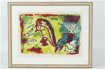 M612. STIG ALLAN, grafiskt blad, "Fågelberget - Allan Stig