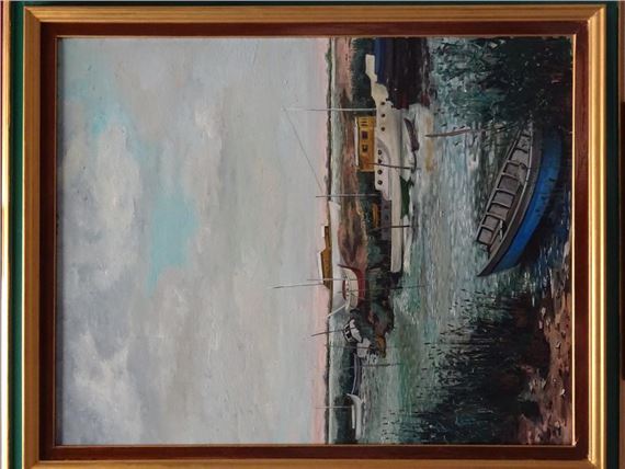 Barque bleue au Grau du Roi by Harry Seguela, 11 juin 67