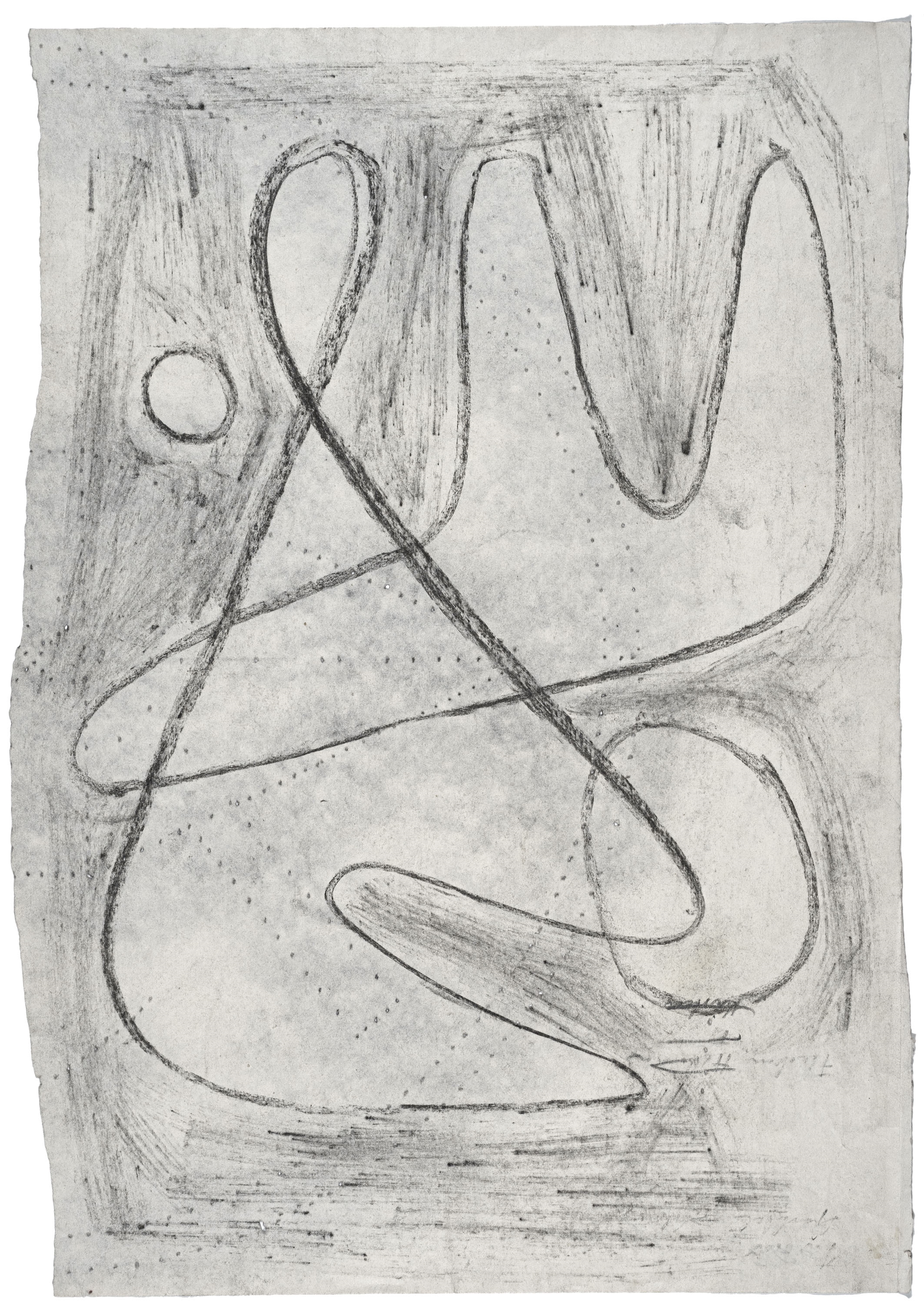 Artwork by Hermann Glöckner, Kurvenbahn zwischen zwei Kreisen, Made of Charcoal drawing auf