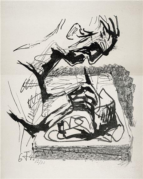 Selbstbildnis beim Lithographieren by Otto Dix, 1964