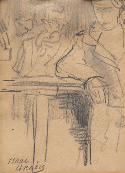 Caféscène, schets by Isaac Israëls