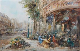 マリオ・パッソーニ作 「Café De Paris」(油絵) マリオ・パッソーニ作 「Café De Paris」(油絵)