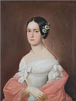 Portrét mladé dámy v bílých šatech - Carl Ludwig Philippot