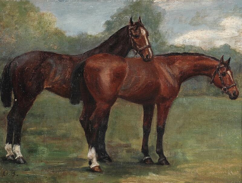 Two horses in a field by Otto Bache