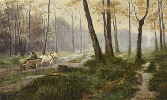 Forest landscape with wagon - Arkady Afanasyevich Chumakov