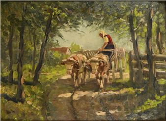 Farmer's wife and oxen on the way home - Richard Herdtle