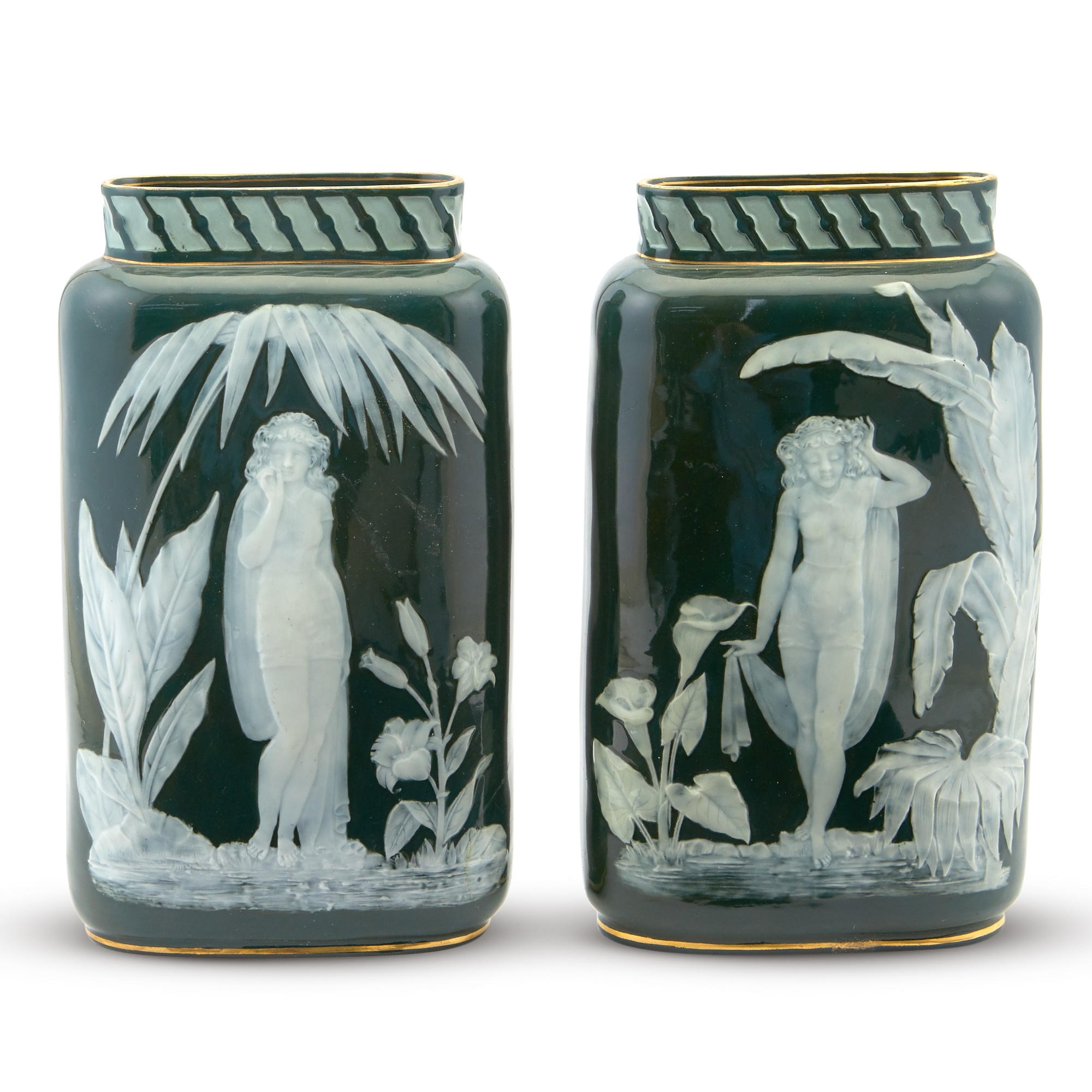 George Jones | Pair of Pâte-sur-Pâte Porcelain Orientalist Cabinet ...
