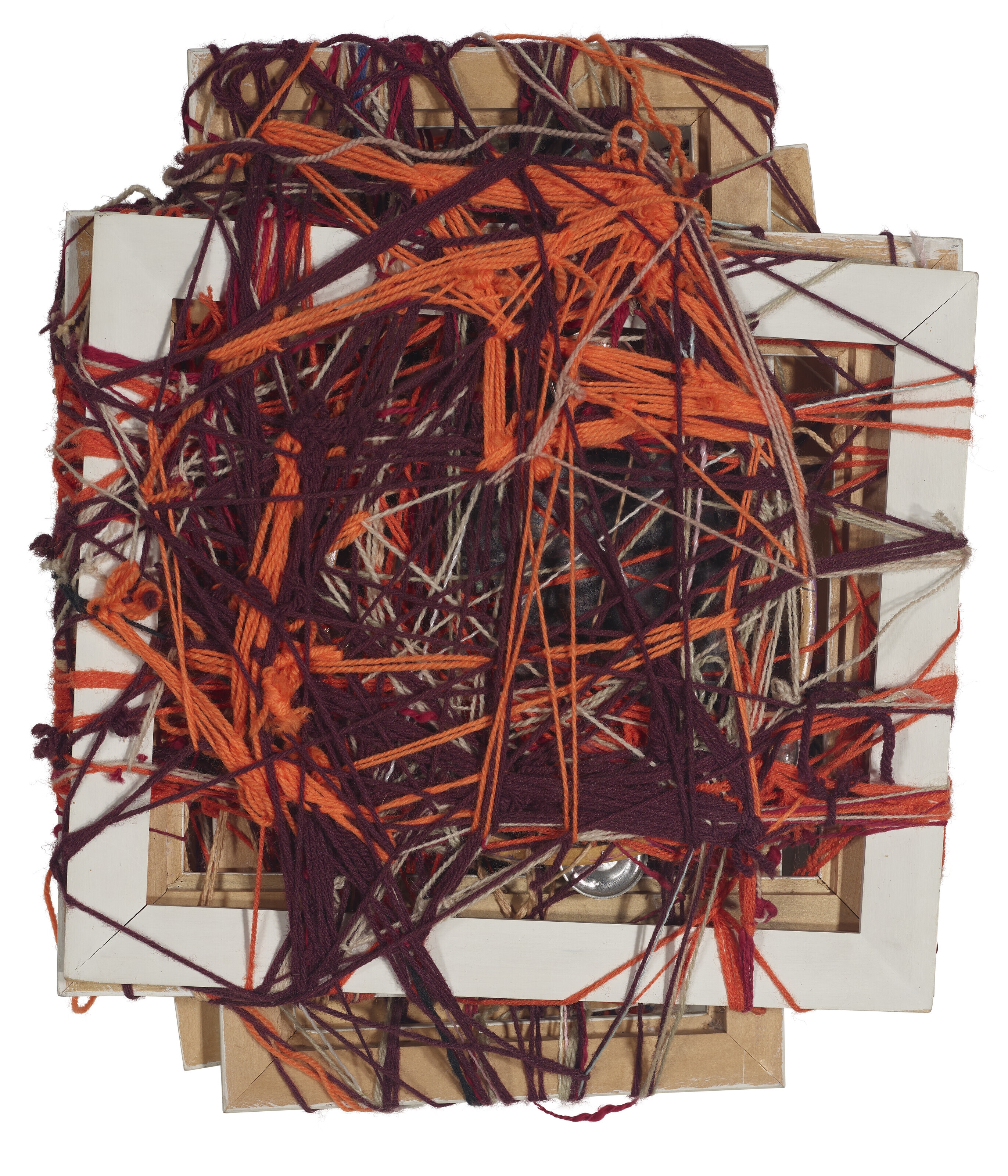Artwork by Judith Scott, Donald Mitchell, UNTITLED, Made of tambourine, paint and ink with wooden frames and yarn