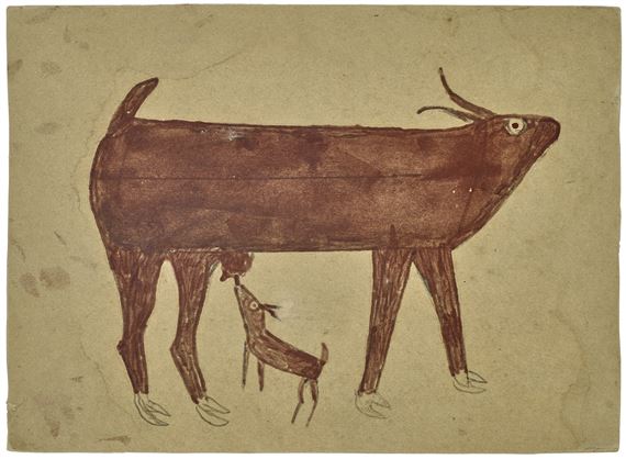 UNTITLED (GOAT WITH KID by Bill Traylor, Executed circa 1939-1942