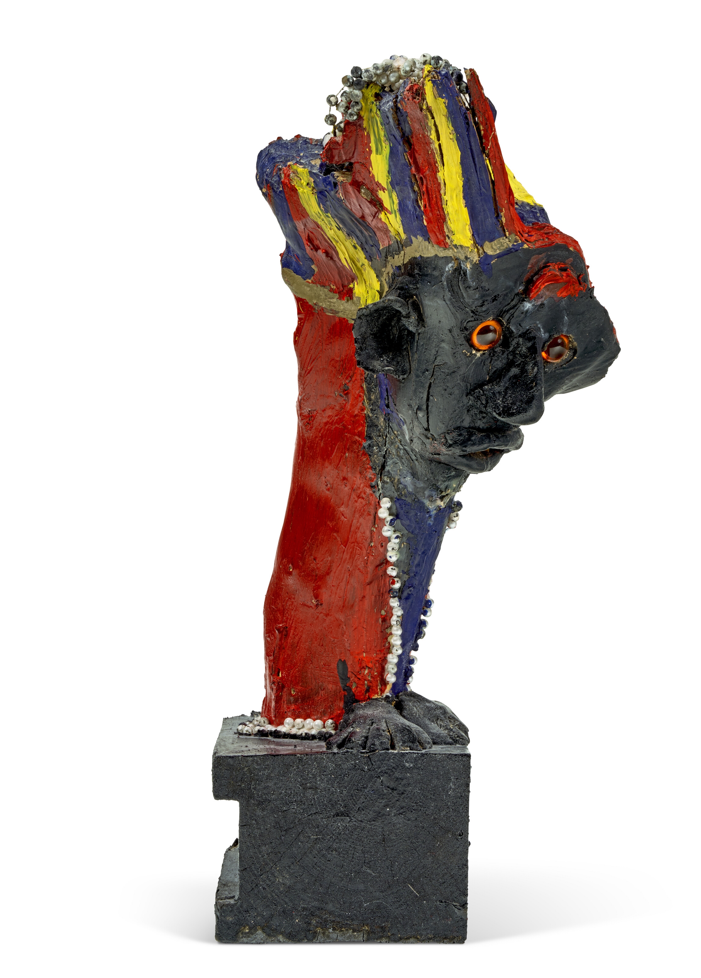 Artwork by Bessie Harvey, KING ZEENE, Made of paint, costume jewelry, wire, glitter and mixed media on wood