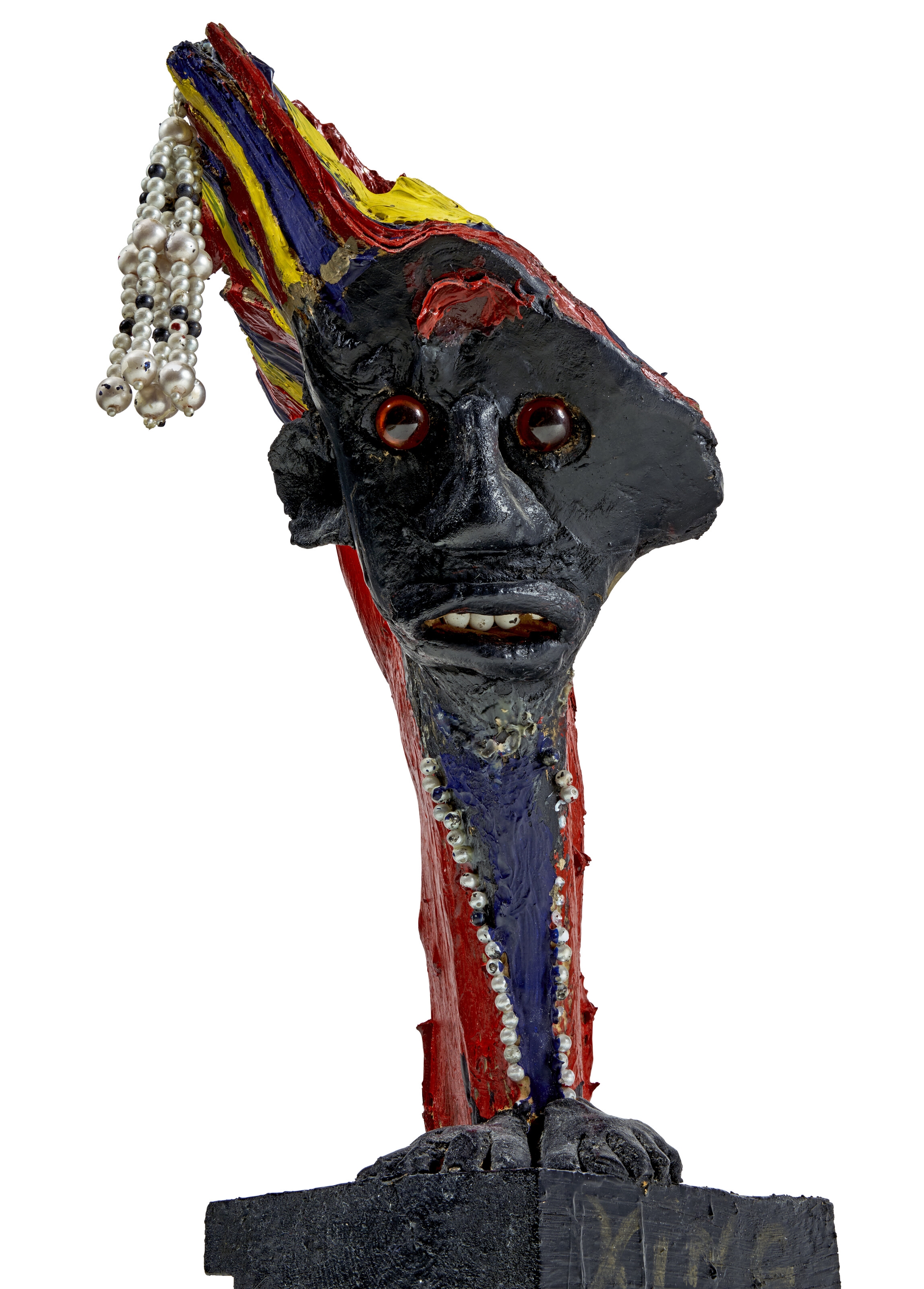 Artwork by Bessie Harvey, KING ZEENE, Made of paint, costume jewelry, wire, glitter and mixed media on wood