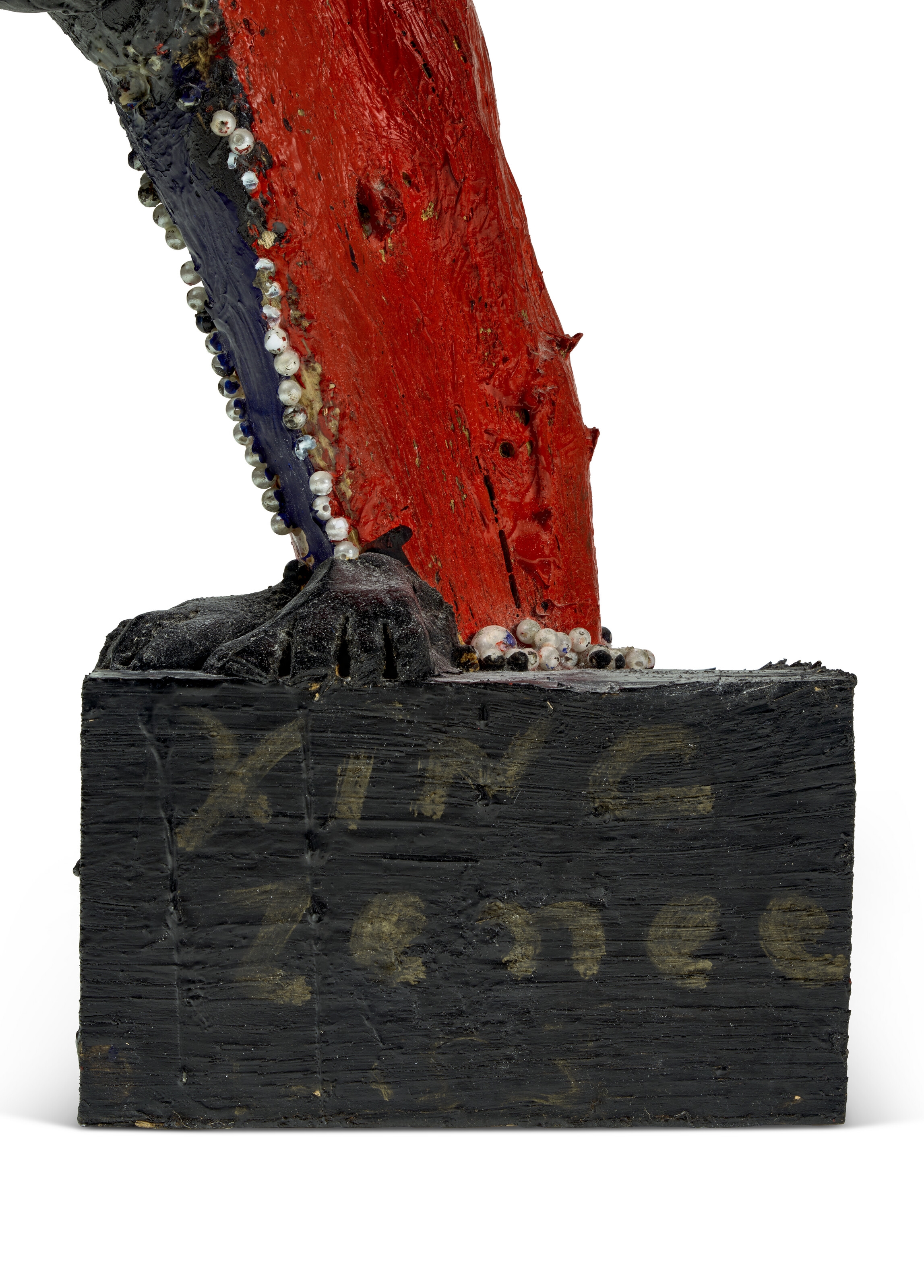 Artwork by Bessie Harvey, KING ZEENE, Made of paint, costume jewelry, wire, glitter and mixed media on wood