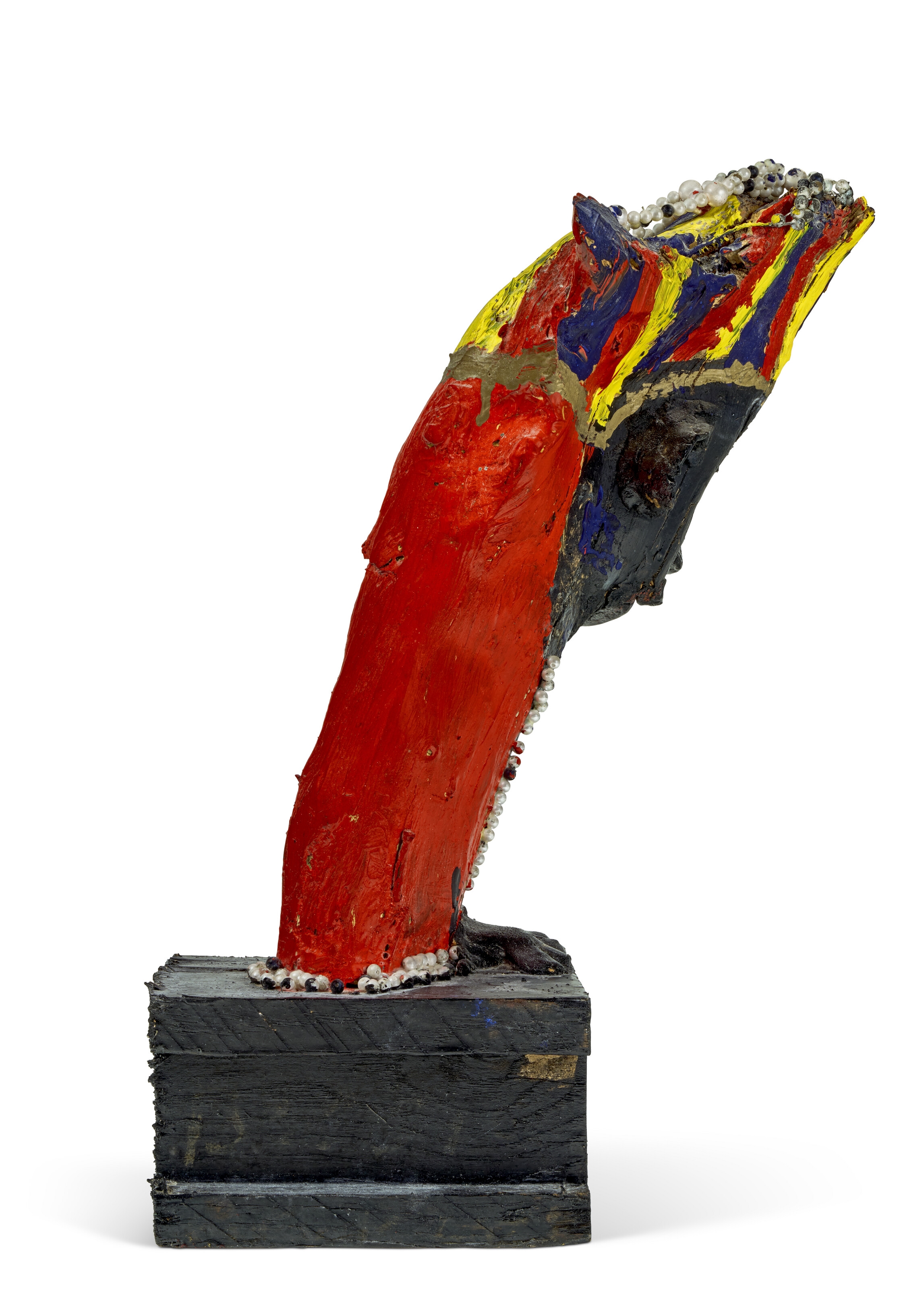 Artwork by Bessie Harvey, KING ZEENE, Made of paint, costume jewelry, wire, glitter and mixed media on wood