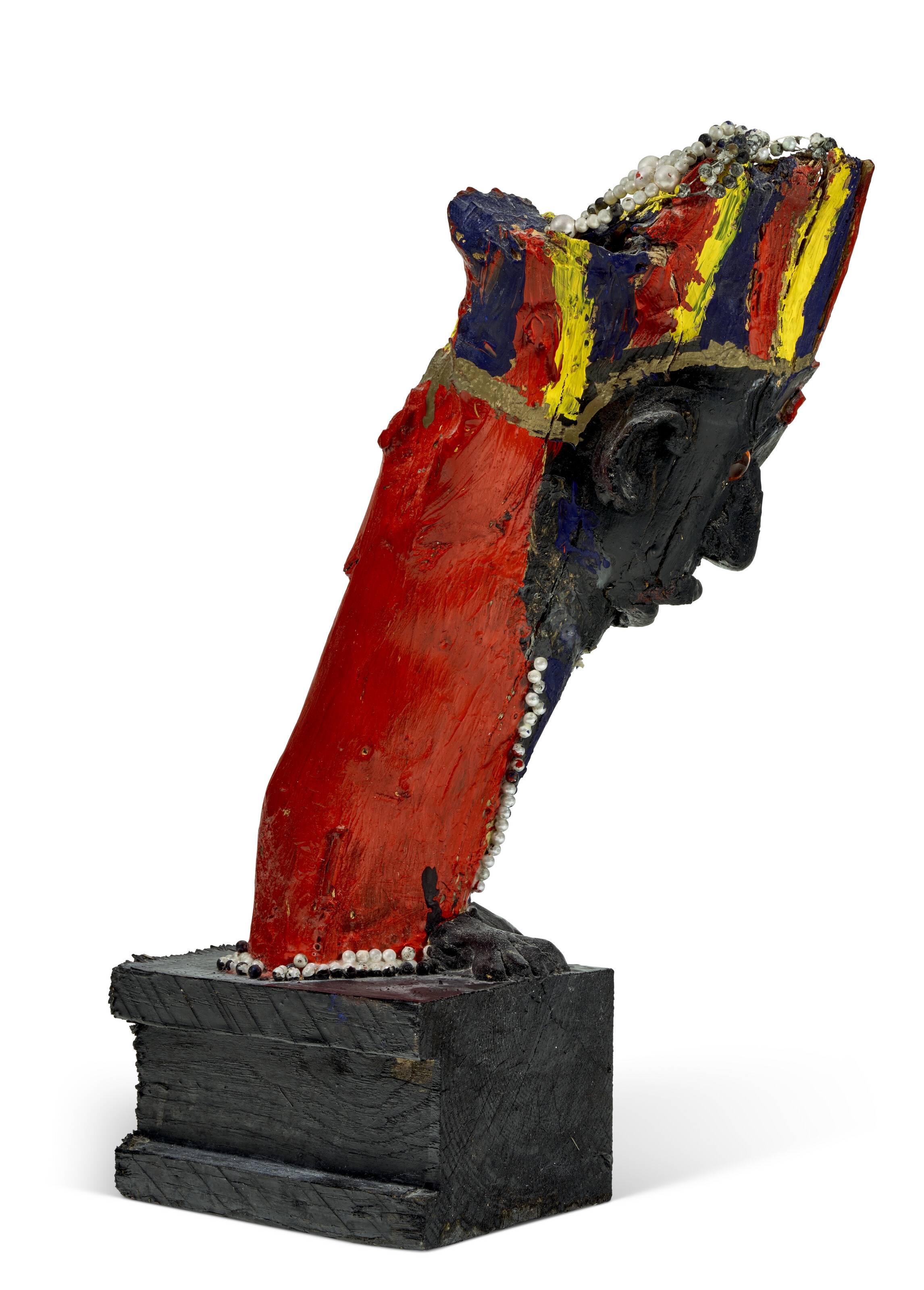 Artwork by Bessie Harvey, KING ZEENE, Made of paint, costume jewelry, wire, glitter and mixed media on wood